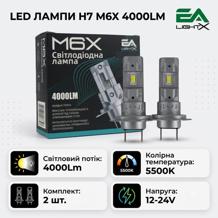 LED лампи Audi A6 C6 2004-2011 H7 M6X дальнє світло (4000Lm 5500K) / Ауді А6 (комплект 2 шт.)