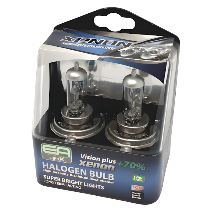 Комплект галогенных ламп EA Light X H4 12V 60/55W P43t VISION PLUS+70% (пластиковый бокс 2шт) - EA Light X Комплект галогенных ламп EA Light X H4 12V 60/55W P43t VISION PLUS+70% (пластиковый бокс 2шт) - EA Light X
