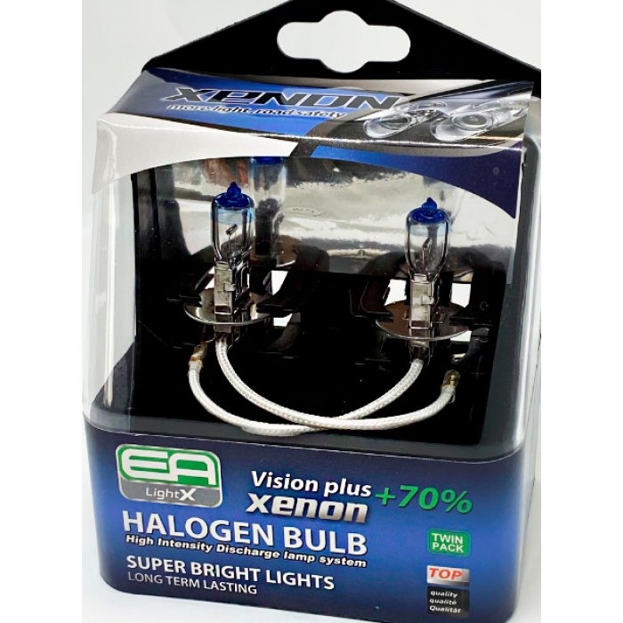 Комплект галогенных ламп EA Light X H1 12V 55W P14.5S VISION PLUS+70%  (пластиковый бокс 2 шт.) - EA Light X