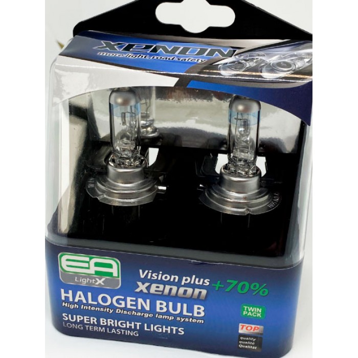 Комплект галогенных ламп EA Light X H7 12V 55W PX26d VISION PLUS+70% (пластиковый бокс 2шт) - EA Light X
