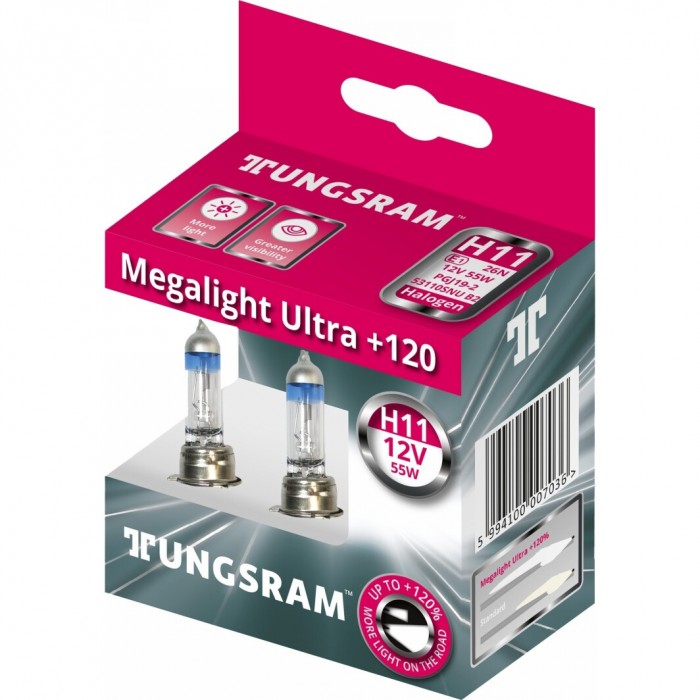 Комплект галогенных ламп Tungsram H11 +120% 55W (53110SNU.2D)_93098622
