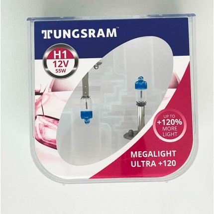 Комплект галогенных ламп Tungsram H1 55W 12V (2 шт./пластиковый бокс) Megalight Ultra +120%