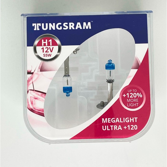 Комплект галогенных ламп Tungsram H1 55W 12V (2 шт./пластиковый бокс) Megalight Ultra +120% - Tungsram