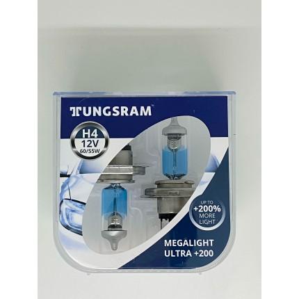 Комплект галогенных ламп Tungsram H4 60/55W 12V (2 шт./пластиковый бокс) Megalight Ultra +200%