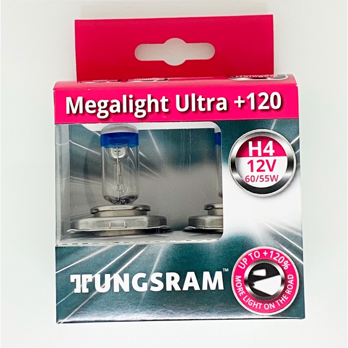 Комплект галогенных ламп Tungsram H4 60/55W 12V (2 шт./пластиковый бокс) Megalight Ultra +120% - Tungsram