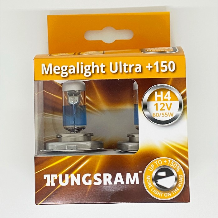 Комплект галогенных ламп Tungsram H4 60/55W 12V (2 шт./пластиковый бокс) Megalight Ultra +150% - Tungsram