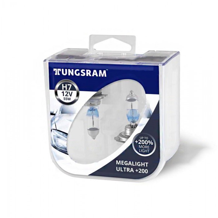 Комплект галогенных ламп Tungsram H7 12V 55W (2 шт./пластиковый бокс) Megalight Ultra +200% - Tungsram