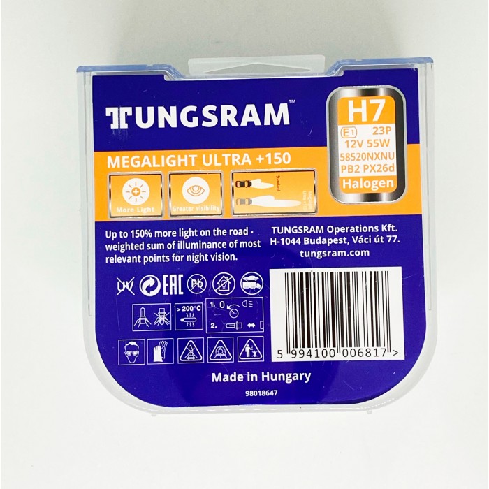 Комплект галогенных ламп Tungsram H7 12V 55W (2 шт./пластиковый бокс) Megalight Ultra +150% - Tungsram