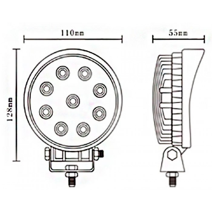 Светодиодная LED фара D1 круглая рабочая 27W 60° (9×3W диодов, Ø115×128×55 мм) для авто и спецтехники