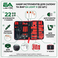 Набір знімачів кліпс та обшивки салону EA Light X 22 шт для демонтажу пістонів, пластику панелей авто, розбирання фар, лопатки, кліщі в чохлі