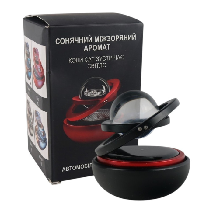 Ароматизатор в авто на сонячній батареї XX-XJ-BLACK Чорний Планета Міжзоряний Обертові кільця 360 на панель Автопарфюм пахучка
