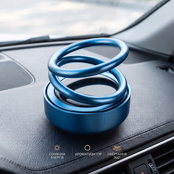 Ароматизатор в авто на сонячній батареї XX-HJ-Blue Синій Одеколон Обертові кільця 360 на панель Алюмінієвий автопарфюм пахучка