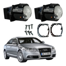 Комплект Bi-LED линз Audi A6 C6 Рестайлинг (Xenon без AFS) 2009-2011 EA Light X 3" X10 82W с переходными рамками (2 шт.)