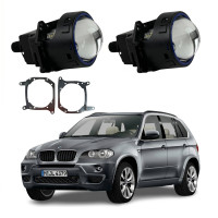 Комплект Bi-LED линз BMW X5 (E70) (секция дальнего света) 2008-2013 EA Light X 3" X11 80W с переходными рамками (2 шт.)