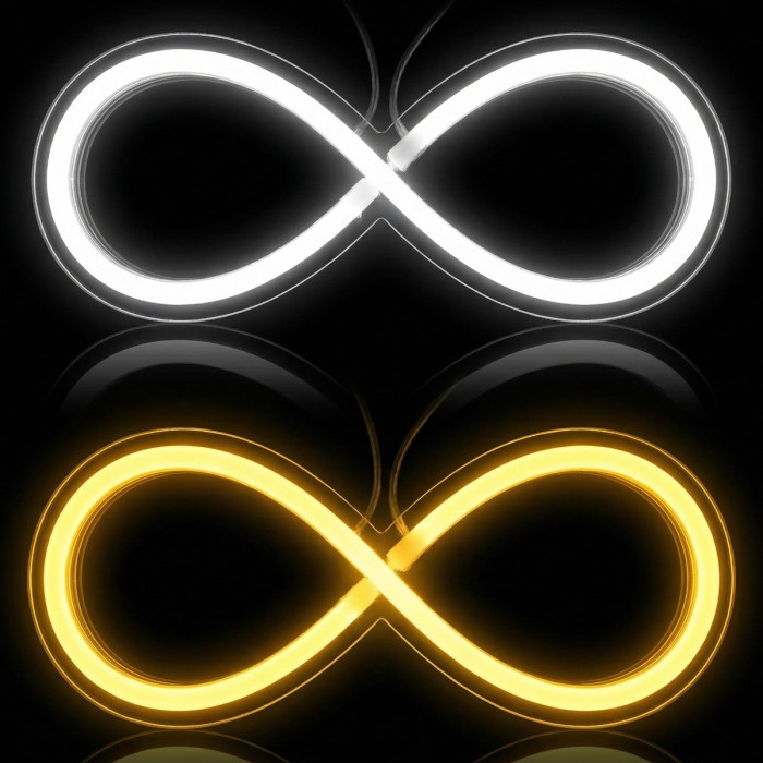 Гибкая LED трубка ДХО (DRL) в фары AES 60 см, с мигающим поворотником (Белый / Желтый)