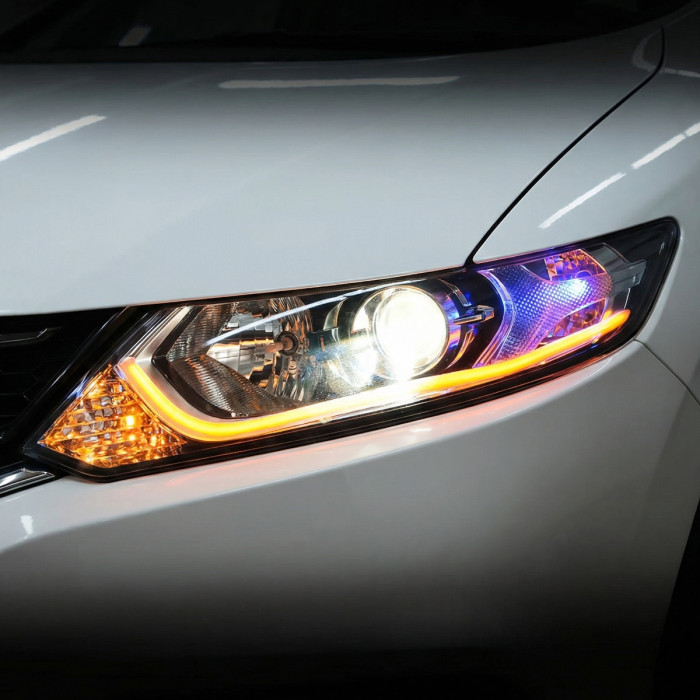 Гибкая LED трубка ДХО (DRL) в фары AES 60 см, с мигающим поворотником (Белый / Желтый)