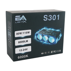 Дополнительные универсальные LED фары EA Light X S301 80W/115W 12V (3 линзы) ближний/дальний свет, противотуманные (комплект 2 шт.)