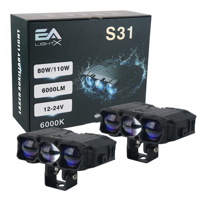 Зовнішні протитуманні Bi-LED лінзи EA Light X S31 (Ближнє 80Вт / Дальнє 110Вт, Жовте світло, 12-24V)