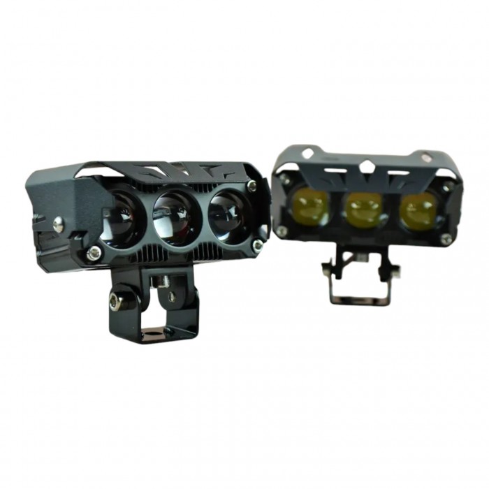 Додаткова світлодіодна LED фара JR-3LED-G 110Вт з двома режимами світла (3000K жовтий / 6000K білий, з вентилятором, розміри 100×40×55 мм) 2 шт