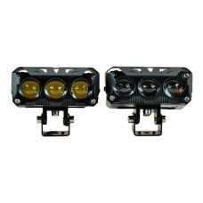 Додаткова світлодіодна LED фара JR-3LED-G 110Вт з двома режимами світла (3000K жовтий / 6000K білий, з вентилятором, розміри 100×40×55 мм) 2 шт