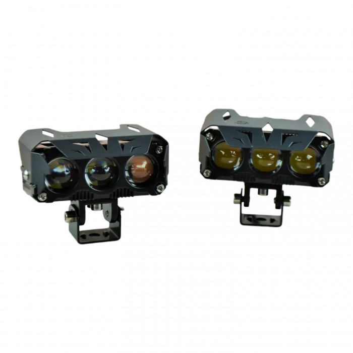 Додаткова світлодіодна LED фара JR-3LED-G 110Вт з двома режимами світла (3000K жовтий / 6000K білий, з вентилятором, розміри 100×40×55 мм) 2 шт