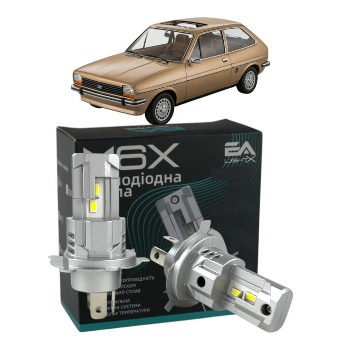 LED лампи Ford Fiesta I-III 1976-1999 H4 M6X ближнє/дальнє світло (4000Lm 5500K) / Форд Фієста (комплект 2 шт.)