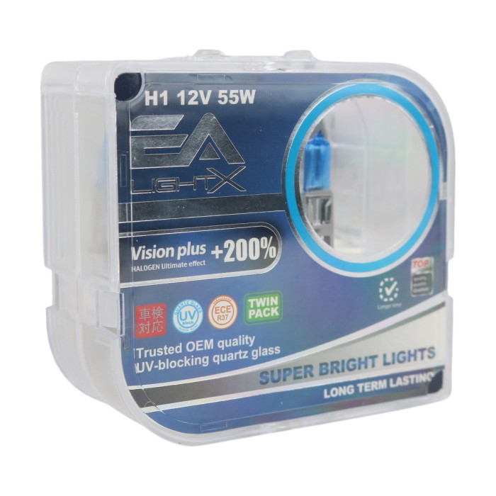 Галогенні лампи H1 EA Light X 12V 55W P14.5s VISION PLUS +200% (комплект 2 шт.)