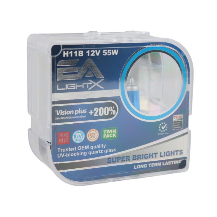 Галогенні лампи H11B EA Light X 12V 55W PGJY19-2 VISION PLUS +200% (комплект 2 шт.)