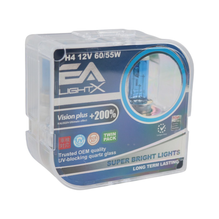 Галогенні лампи H4 EA Light X 12V 60/55W P43t VISION PLUS +200% (комплект 2 шт.)