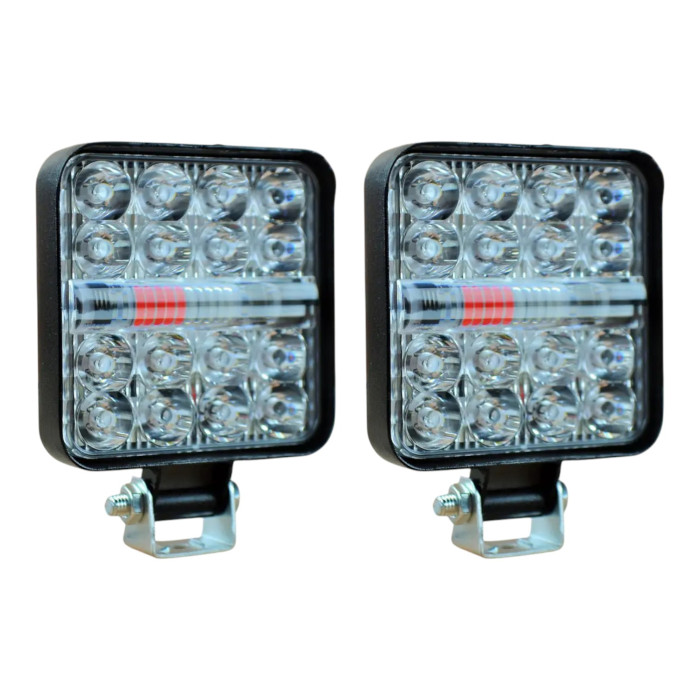 Комплект LED фар 26W 6000K квадратных Mini (белый свет + желтый стробоскоп, 2 шт.)