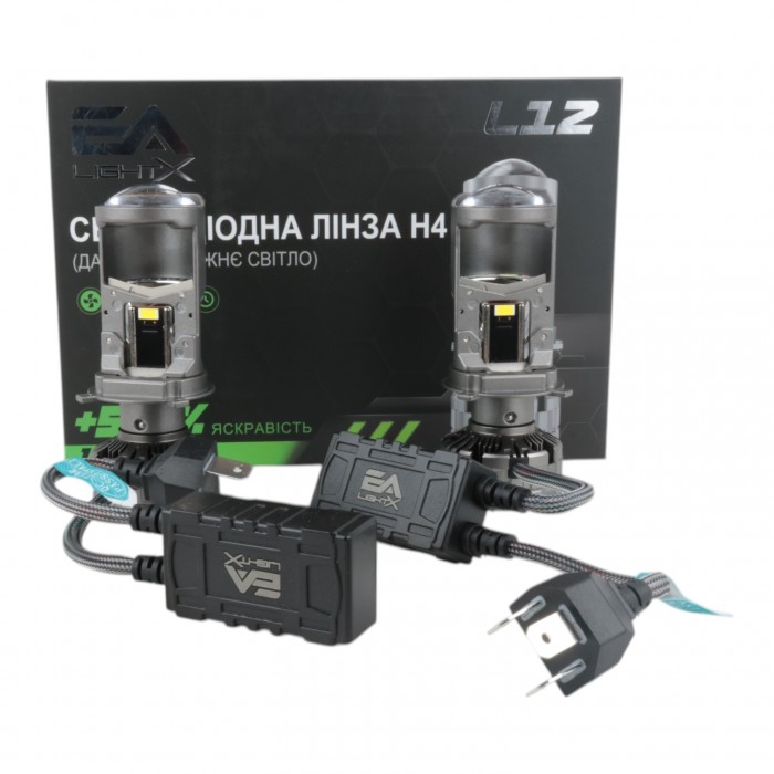 Светодиодные линзы H4 EA Light X L12 75W 10000Lm 6000K 9-36V 2 шт