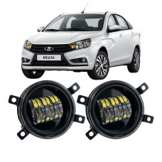 Противотуманные LED фары Lada Vesta 2015-2022 90мм 30W белый свет СТГ JR-W-6 / Лада Веста (2 шт.)