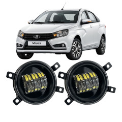 Противотуманные LED фары Lada Vesta 2015-2022 90мм 30W белый свет СТГ JR-W-6 / Лада Веста (2 шт.)