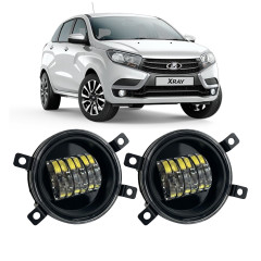 Противотуманные LED фары Lada XRAY 2015-2022 90мм 30W белый свет СТГ JR-W-6 / Лада Х-Рей (2 шт.)