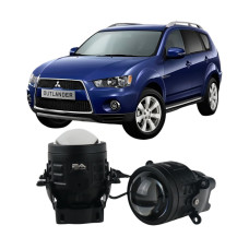 Противотуманные LED линзы Mitsubishi Outlander XL 2006-2012 А1 90W с СТГ бело-желтые / противотуманные фары Митсубиси Аутлендер ХЛ (2 шт.)