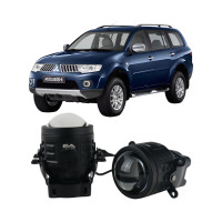 Противотуманные LED линзы Mitsubishi Pajero Sport 2008-2024 А1 90W с СТГ бело-желтые / противотуманные фары Митсубиси Паджеро Спорт (2 шт.)