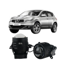 Противотуманные LED линзы Nissan Qashqai J10 2006-2013 А1 90W с СТГ бело-желтые / противотуманные фары Ниссан Кашкай (2 шт.)