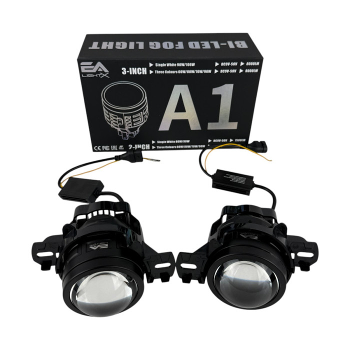 ПТФ LED линзы Nissan Qashqai J10 2007-2013 противотуманные фары 90W бело-желтые СТГ A1 (2 шт.)