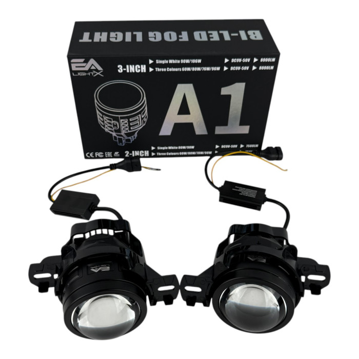 ПТФ LED линзы Nissan Qashqai J10 2007-2013 противотуманные фары 90W бело-желтые СТГ A1 (2 шт.)