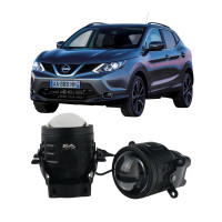Противотуманные LED линзы Nissan Qashqai J11 2013-2021 А1 90W с СТГ бело-желтые / противотуманные фары Ниссан Кашкай (2 шт.)