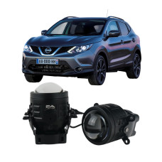 Противотуманные LED линзы Nissan Qashqai J11 2013-2021 А1 90W с СТГ бело-желтые / противотуманные фары Ниссан Кашкай (2 шт.)