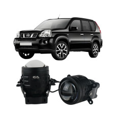 Противотуманные LED линзы Nissan X-Trail T31 2007-2014 А1 90W с СТГ бело-желтые / противотуманные фары Ниссан Икс-Трейл (2 шт.)