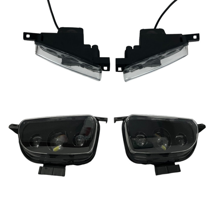 Светодиодные противотуманные фары (ПТФ) LED с ДХО для VW T4 Transporter, 3 линзы 60W + DRL 14W (Комплект 2 шт.)