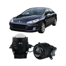 Противотуманные LED линзы Peugeot 407 2004-2011 А1 90W с СТГ бело-желтые / противотуманные фары Пежо 407 (2 шт.)
