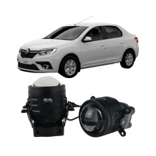 Противотуманные LED линзы Renault Logan 2004-2024 А1 90W с СТГ бело-желтые / противотуманные фары Рено Логан (2 шт.)