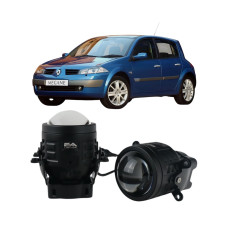 Противотуманные LED линзы Renault Megane 2 2002-2009 А1 90W с СТГ бело-желтые / противотуманные фары Рено Меган 2 (2 шт.)