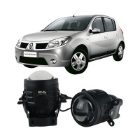 Противотуманные LED линзы Renault Sandero 2008-2024 А1 90W с СТГ бело-желтые / противотуманные фары Рено Сандеро (2 шт.)