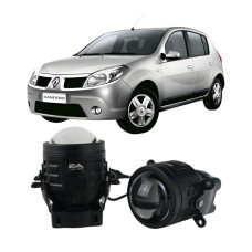 Противотуманные LED линзы Renault Sandero 2008-2024 А1 90W с СТГ бело-желтые / противотуманные фары Рено Сандеро (2 шт.)