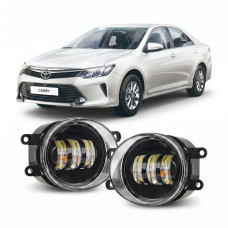 Противотуманные LED фары Toyota Camry 55 2014-2017 рестайлинг JR-W-13 50W 3 линзы с СТГ / Тойота Кемри 55 (2 шт.)