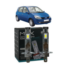 LED лампы Renault Scenic II 2003-2009 H1 M6X дальний свет (4000Lm 5500K) / Рено Сценик 2 (комплект 2 шт.)